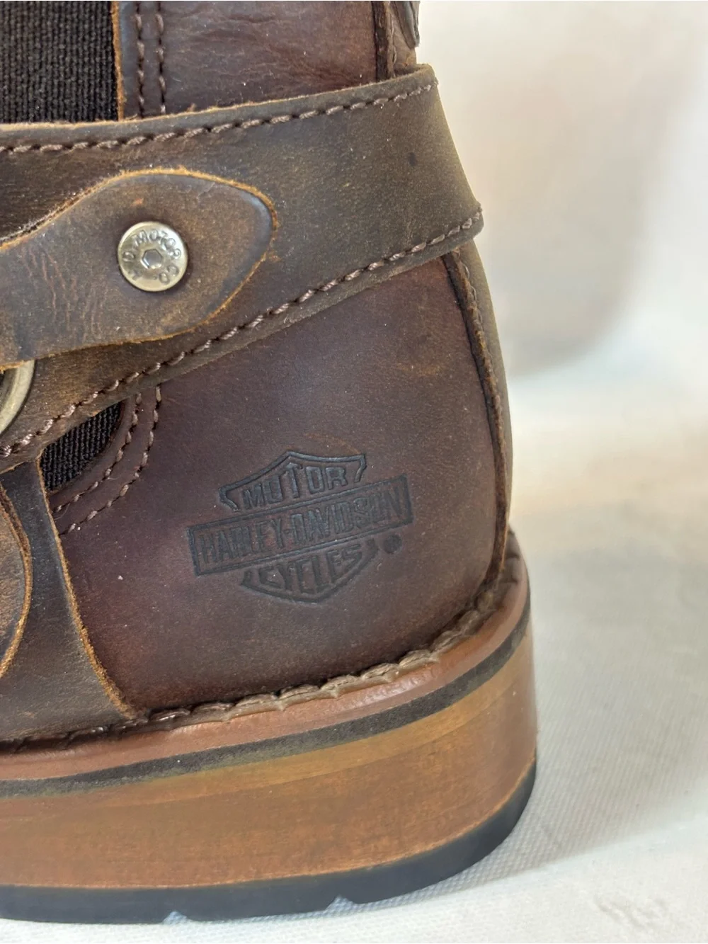 Harley-Davidson Women’s Brown Leather Harness Ankle Boots, size 5.5